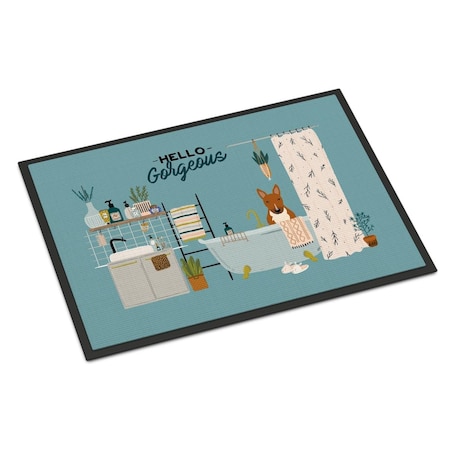 Carolines Treasures 24 x 36 in. Red Bull Terrier in Bathtub Indoor or Outdoor Mat CK7556JMAT